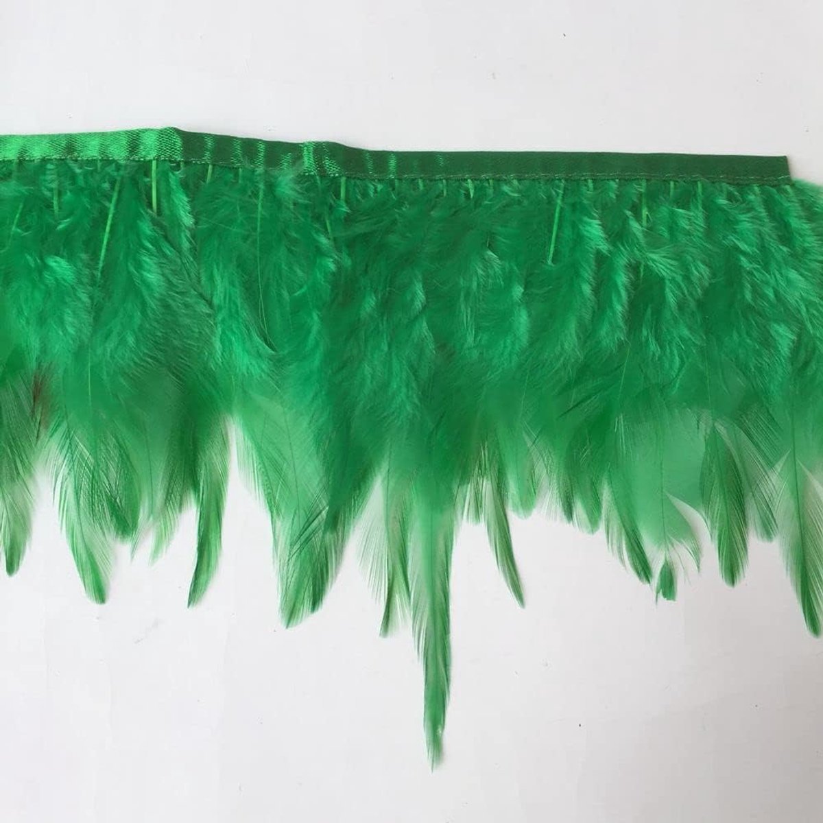 2 Yards Natuurlijke Haan Hackle Veer Trim Fringe 4-6 inch in Breedte Jurk DIY Decoratie (Donkergroen)