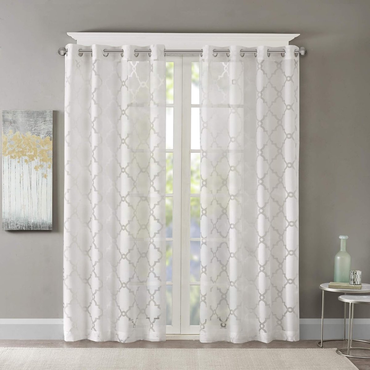 Park Eden Fretwork Burnout Sheer Panel Wit 84" paneel
