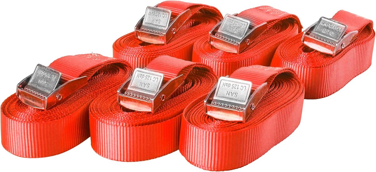 Spanbanden, sjorbanden met klemsluiting, bevestigingsriem, belastbaar tot 250 kg, volgens DIN EN 12195-2, lengte 3 m breedte 25 mm, eendelig, rood