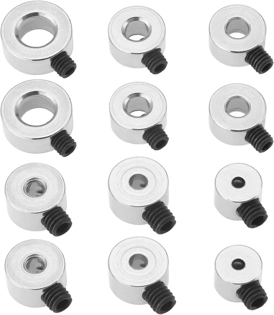 30 Stks Schacht Kraag Verzinkt Massief Staal Boring 1.6mm 2.1mm 2.6mm 3.1mm 4.5mm 5.1mm Klem Kraag Set met M3 Grub Schroef voor Speelgoed Auto DIY