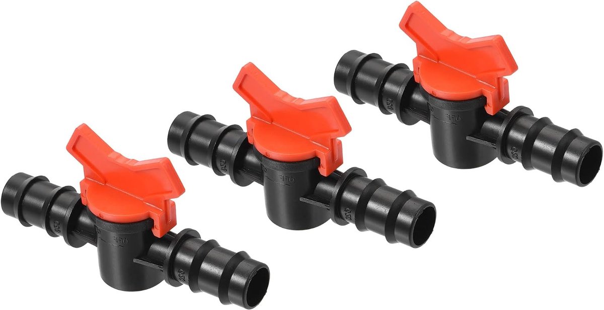 METERXITY 3 Pack Prikkeldraad Kogelkraan - Weerhaakconnector Kogelkraan Uitschakeling Schakelaar Van toepassing op Druppelirrigatie en Aquaria (19mm, Zwart Rood)