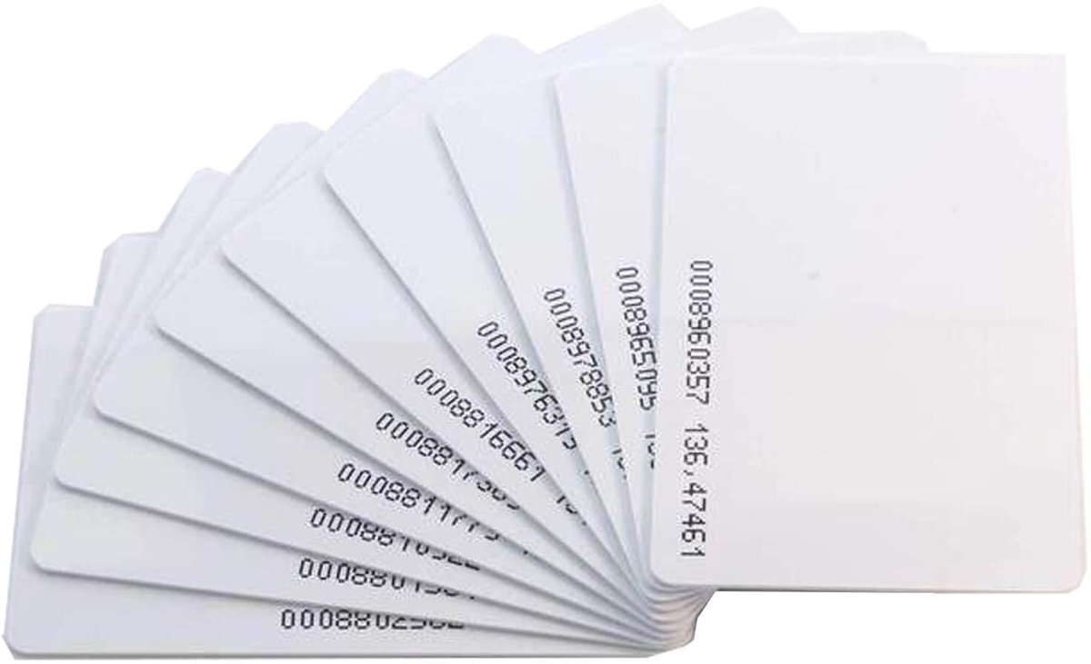 10 x RFID-kaart Keycard 125KHz wit, genummerd compatibel met Arduino Inclusief E-Book!