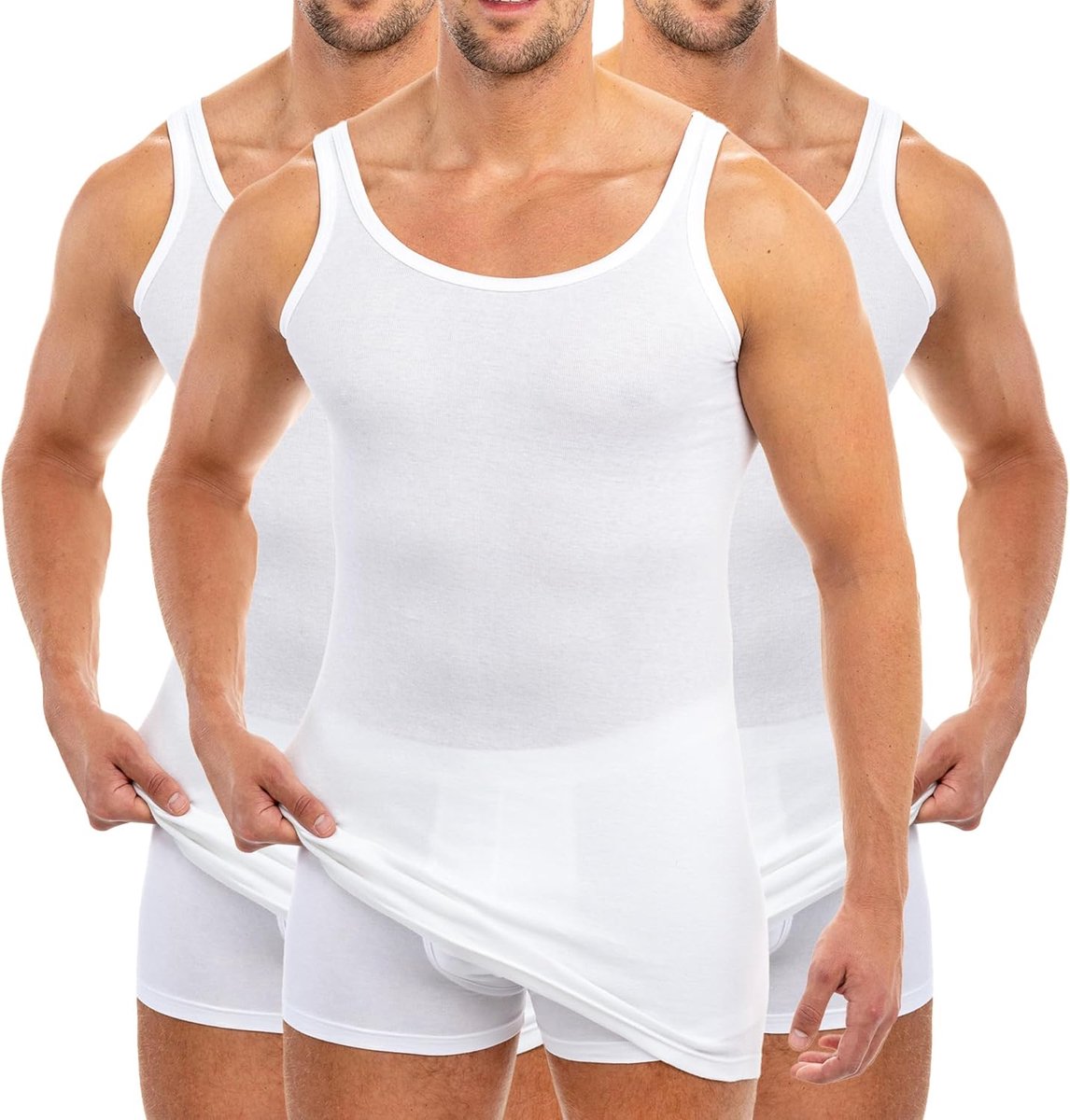 3007 3-pack extra lang herenonderhemd (+10 cm) tanktop van 100% biologisch katoen, wit, 3XL
