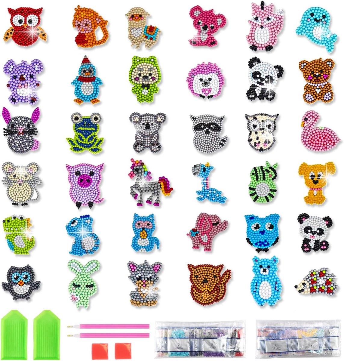 Stickers DIY 5D Diamantschilderij Afbeeldingen Diamantschilderen voor Kinderen 36 Stuks Mini Kleine Dieren Cartoon Diamanttekeningen voor vanaf 5 Jaar Kinderen Jongens Meisjes