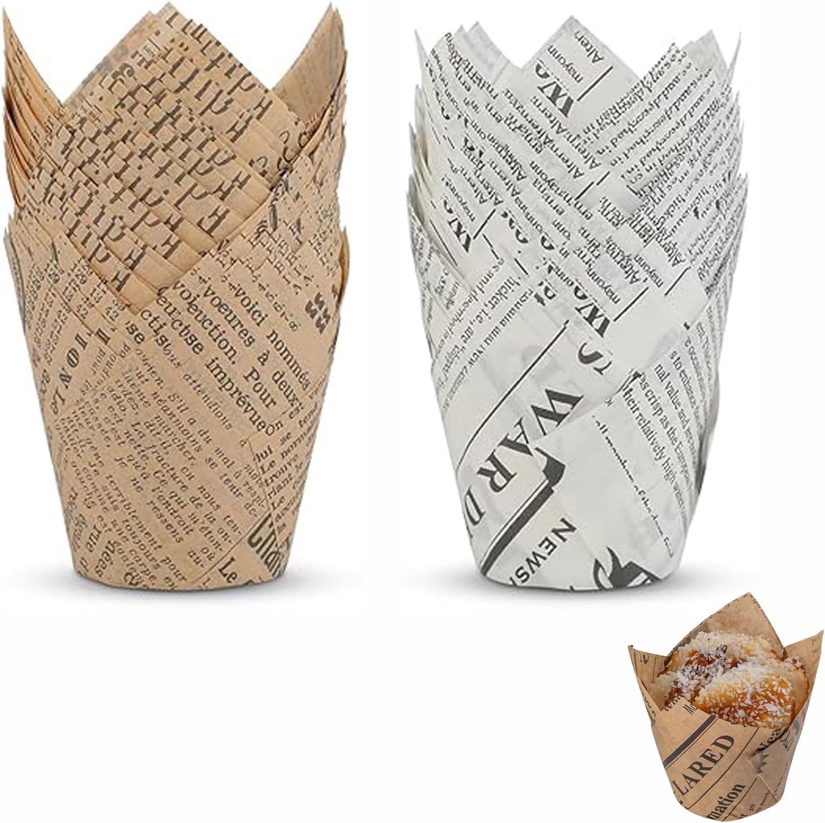 100 Stuks Tulp Papieren Bekers, Tulpvormige Muffinvormpjes, Tulp Cupcake Liners Bakvormpjes, Geschikt voor Doe-Het-Zelftaartliefhebbers, Gebruikt voor Het Zelf Bakken van Taarten(Twee Stijlen)