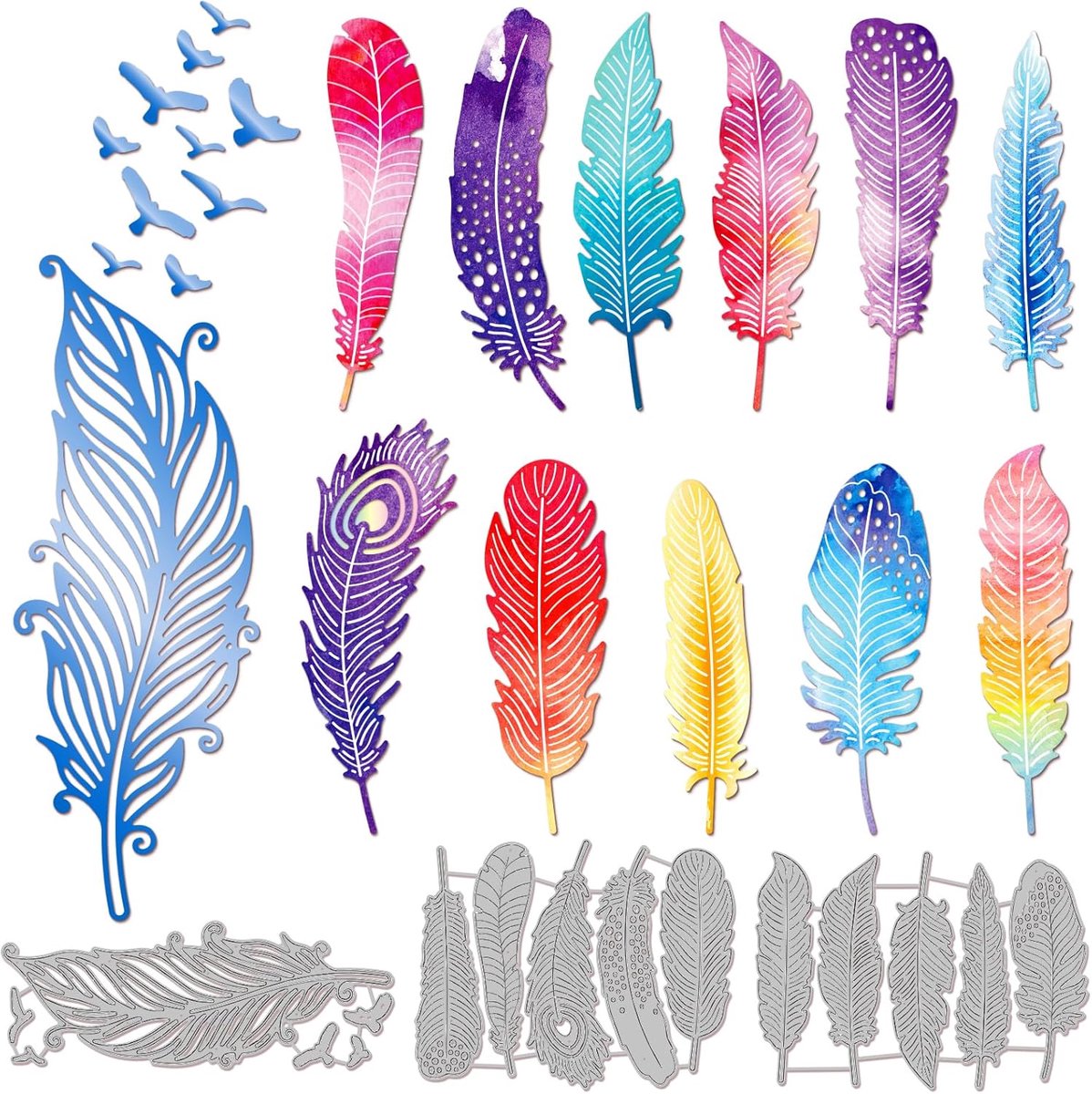 3 Set 16 Stuks Veren Snijden Dies voor DIY Scrapbooking Metalen Vogels Veren Die Cuts Embossing Stencils Sjabloon Voor Papieren Kaarten Maken Decoratie Album Craft Decor