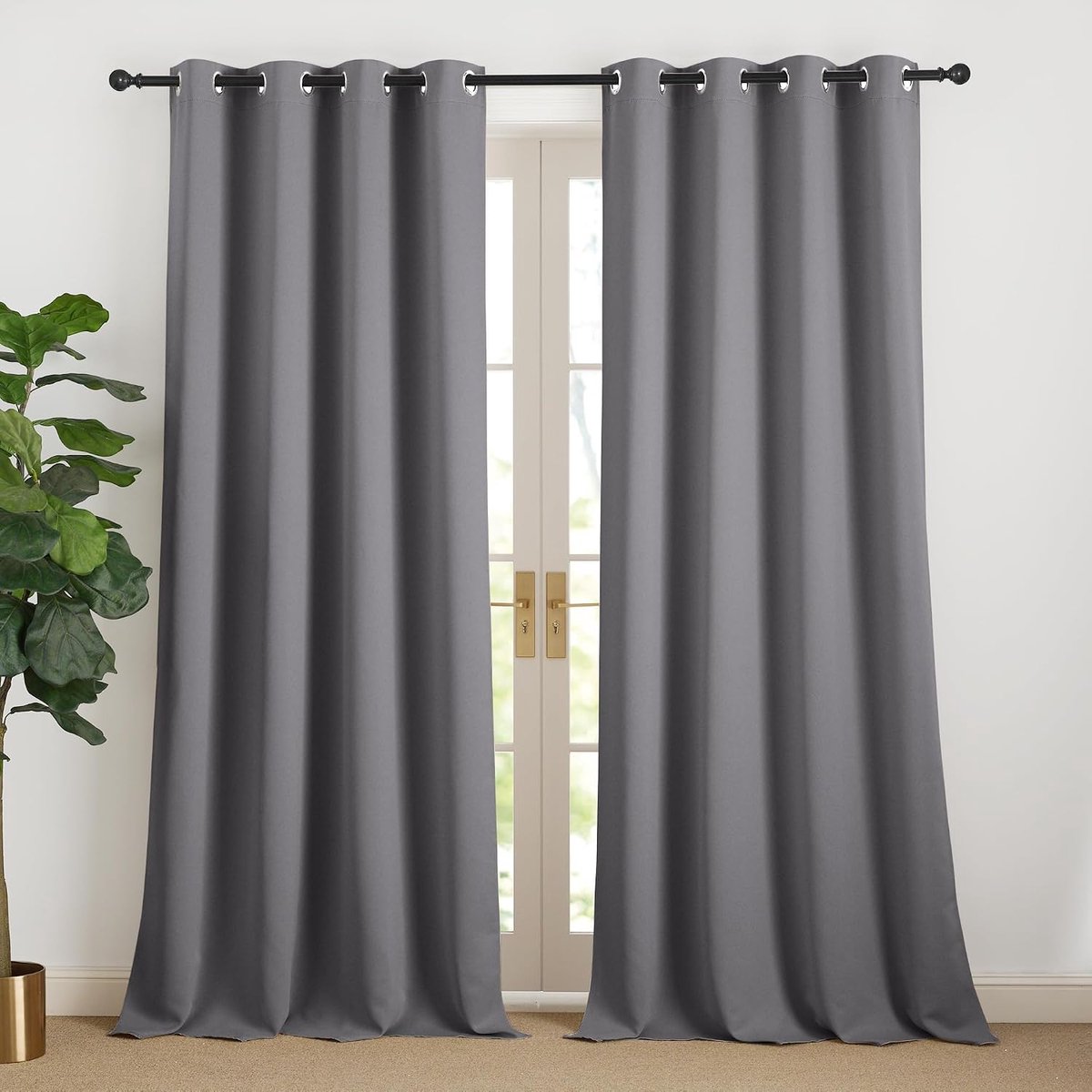 Gordijn 240 cm lang, voor woonkamer, modern, dik gordijn tegen kou, grijs, ondoorzichtig, verduisteringsgordijn, inslagringen, gordijnen met inslagringen, set van 2, H 240 x B 140 cm