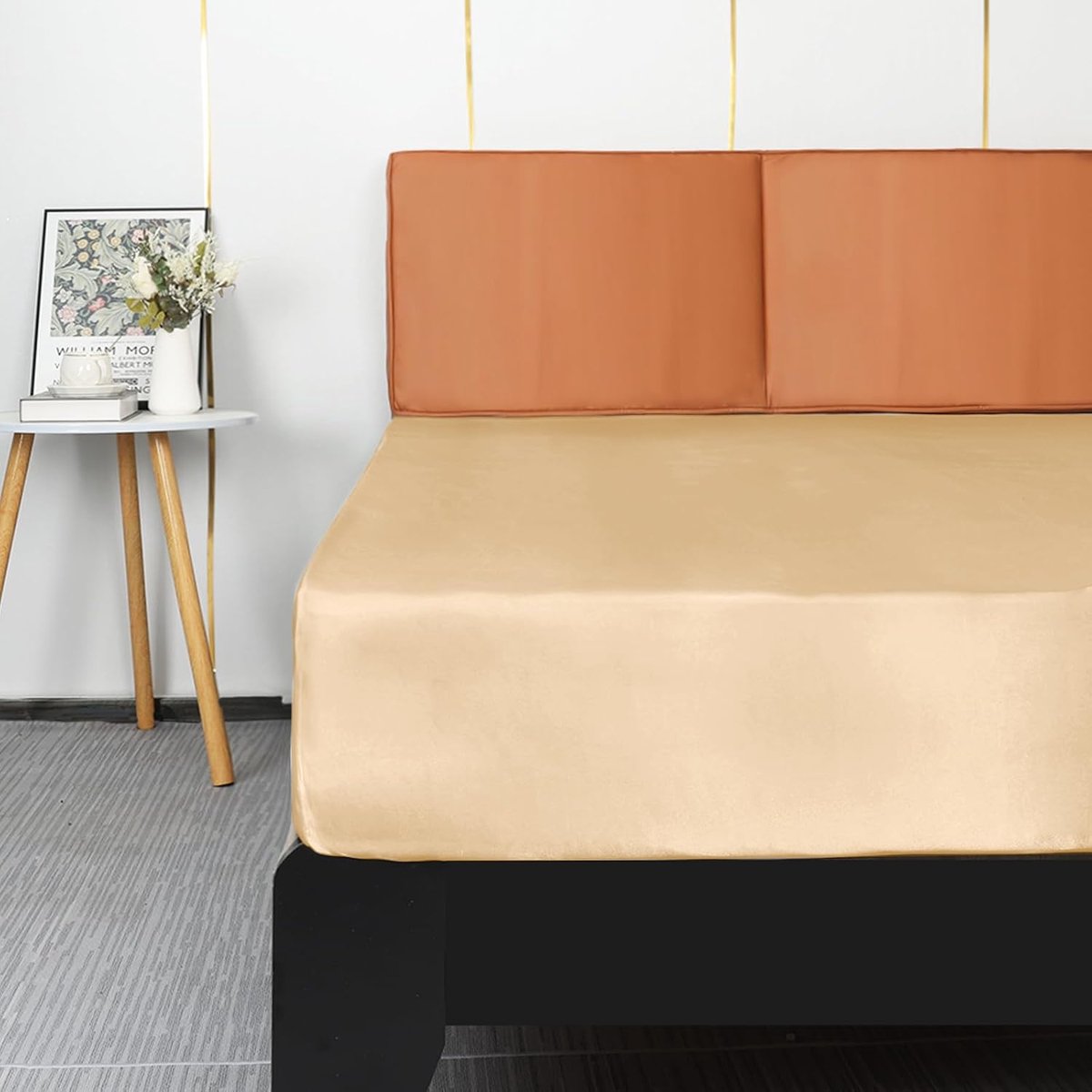 Satijnen Hoeslaken, Luxe Zijdezachte Polyester Beddengoed, Zacht Hoeslaken met Diepe Hoek, Matras Bedekking(Champagne,140x200x36 cm)