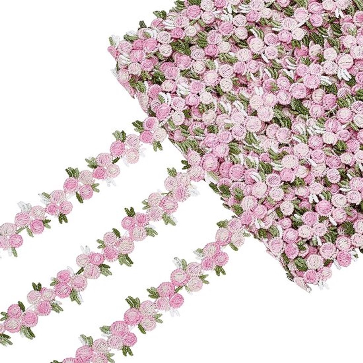 Kant bloemenrand 13,7 m - Roze kant - 2,1 cm breed - Polyester stof - Bruiloft/woondecoratie - Creatieve projecten - Lint