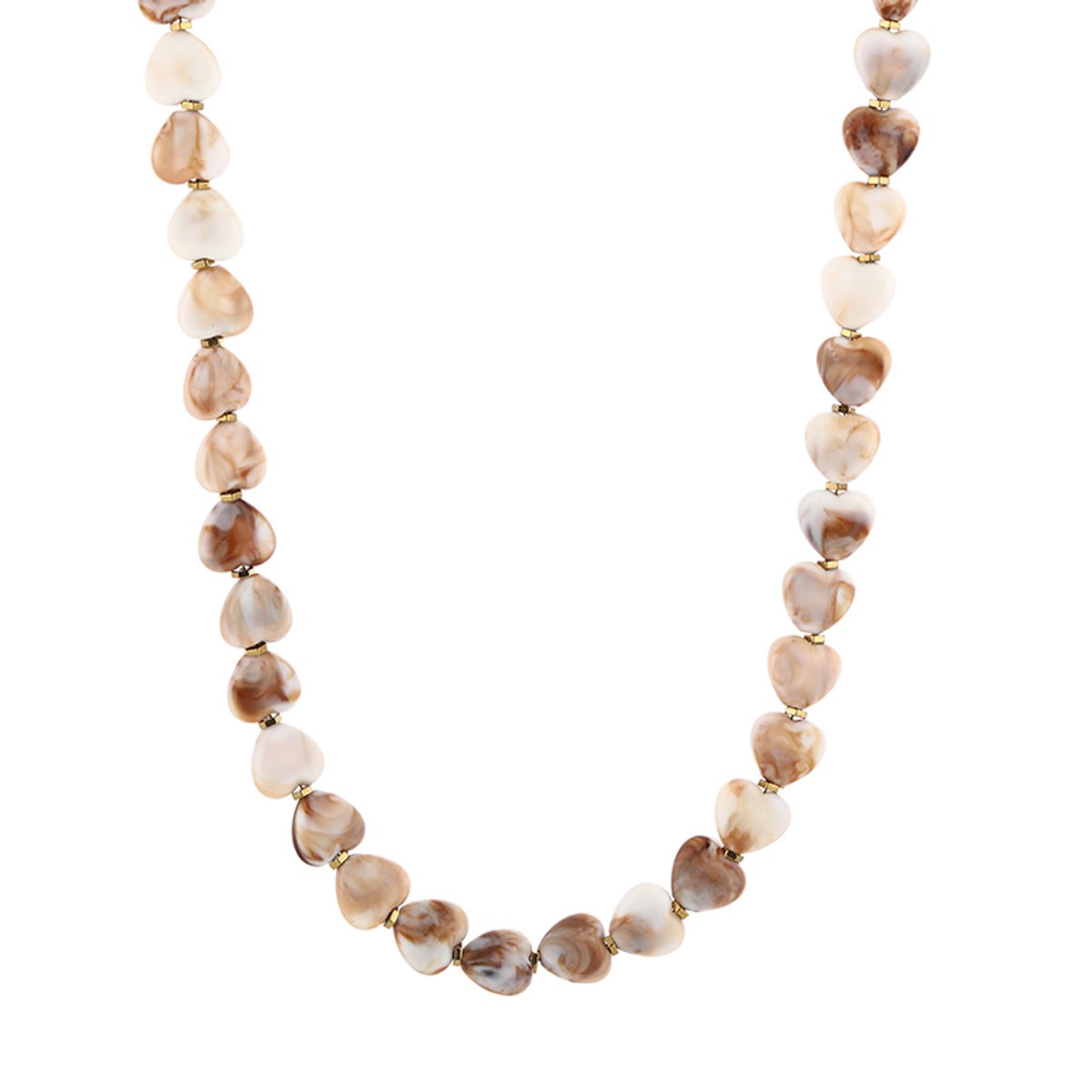 Heart Shaped Stone Bead Necklace – Kralen Ketting – RVS - Beige