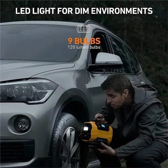 Zerova Luchtcompressor - Draagbare Luchtcompressor 150 PSI - Dual Power Auto Bandenpomp - Digitaal Display - LED-Lamp - Geel — afbeelding 4