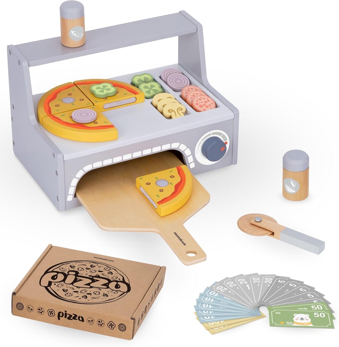 Houten pizzaset - pizzaoven met ingrediënten - speelset voor kinderen - creatief rollenspel - SnelShoppen