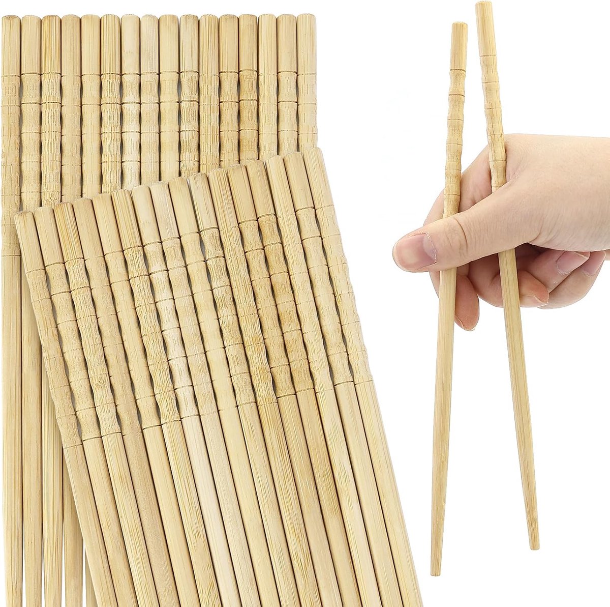 SnelShoppen - 16 Paar Bamboe Eetstokjes, Antislip Herbruikbare Handgemaakte Eetstokjes, Natuurlijke Houten Eetstokjes voor Thuis, Restaurant en Feest