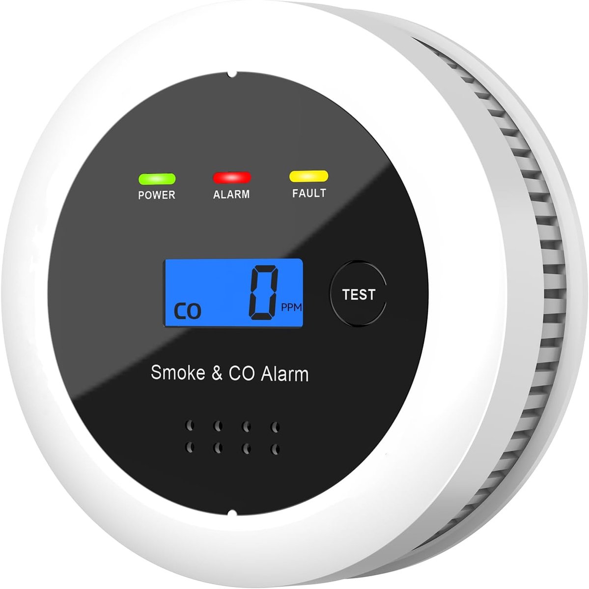 EN50291-gecertificeerde combimelder voor rook en koolmonoxide, sensor met 10 jaar levensduur, digitaal LCD-scherm met PPM-weergave, testknop, werkt op batterijen, geschikt voor woningen