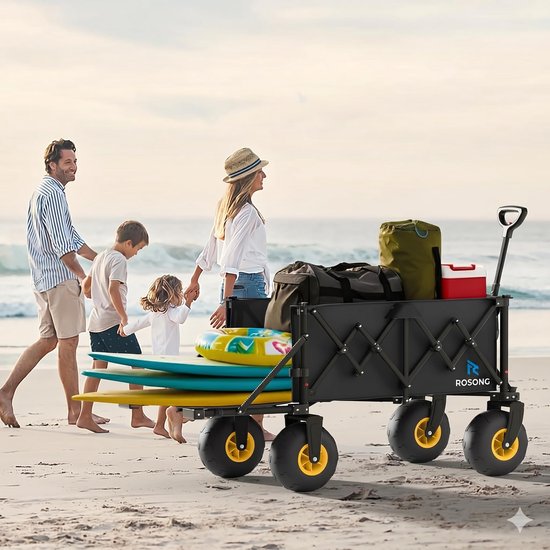 SnelShoppen - Opvouwbare Bolderwagen Strand, Inklapbare Transportwagen met Brede Banden, Zwart, Perfect voor Camping, Tuin en Familie-uitjes van Snelshoppen — afbeelding 5
