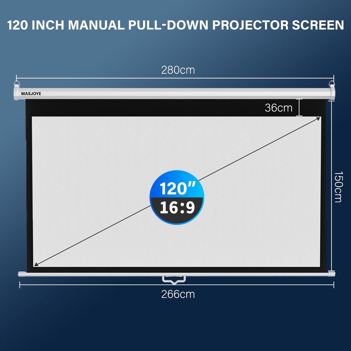 SnelShoppen - Handmatig Canvas Projector Rolgordijn 120 Inch Oprolbaar Projectiescherm met Automatische Vergrendeling en Instelbare Schermhoogte voor