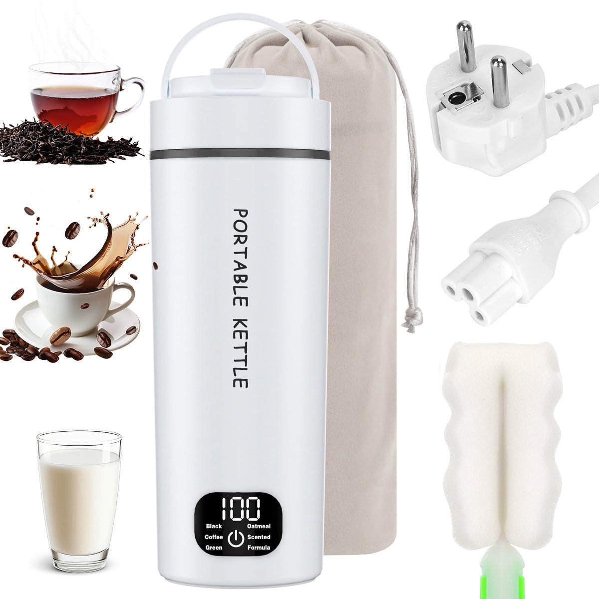 SnelShoppen - 450 ml Mini Waterkoker Reiskoker met 6 Temperatuurinstellingen, Draagbare Roestvrijstalen Waterkoker voor Buiten en Reizen, Compact en L