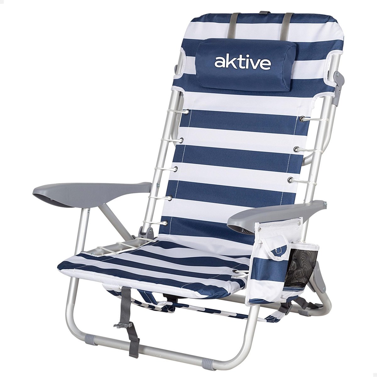 SnelShoppen - Inklapbare Strandstoel Kantelbaar 4 Standen - Blauw en Wit Gestreept - Comfortabele Polyester Stoel voor Strand, Camping en Tuin - Max.