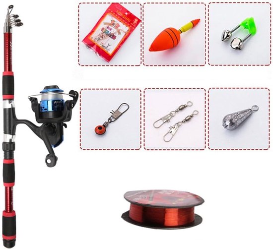 Telescopische Hengel Set - Zeehengel Werphengel - Vissen op Zee - Compleet met Accessoires - 2.1 Meter - Rood — afbeelding 4