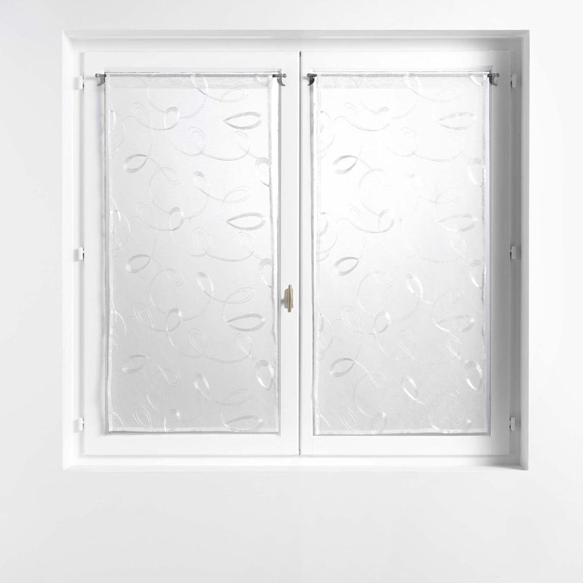 Gordijn Roede Set - Rechte Gordijnstokken - Raambekleding Ophangen - Geborduurd Design - 2 x 60 x 160 cm - Wit