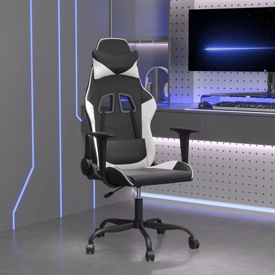 Gaming Stoel - Computer Stoel TV Stoel - Comfortabel Zitten - Verstelbare Rugleuning Voetensteun - 1 stuk - Zwart Wit — afbeelding 2