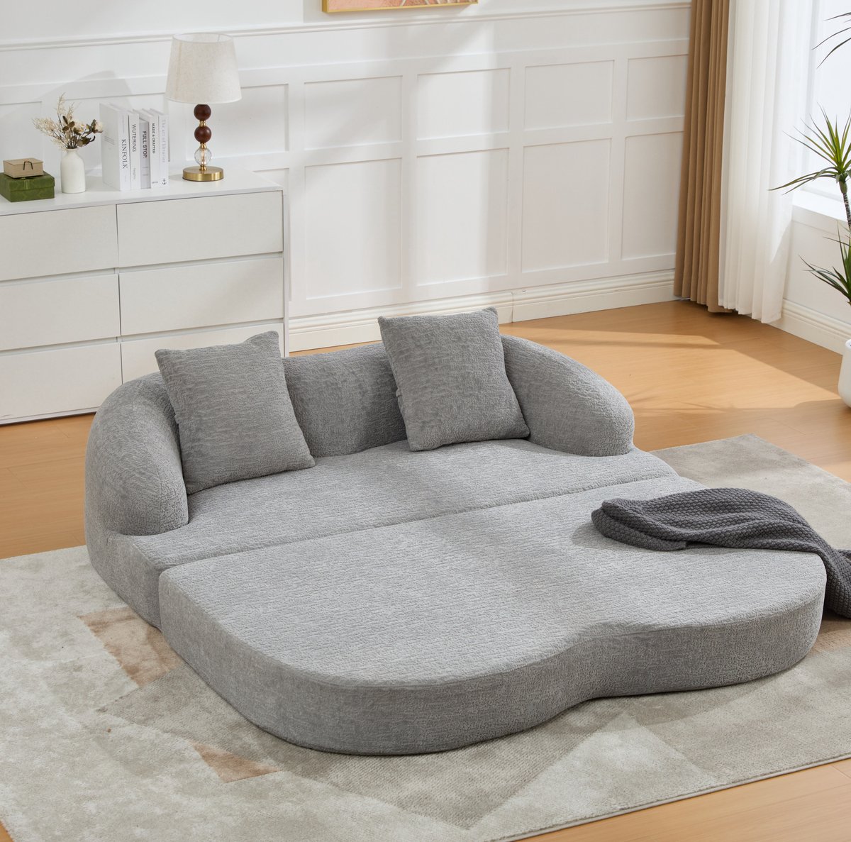 STILVORA Slaapbank 157 Cm - 2-Zits Uitklapbare Bedbank Met 2 Kussens - Voor Woonkamer En Logeerkamer - Chenille - Lichtgrijs
