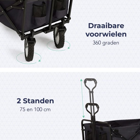 SnelShoppen - Opvouwbare Bolderkar voor Kinderen - Handwagen, Tuinwagen, Transportwagen, Inklapbaar, Strandwagen, Tot 80 kg, 94 Liter, Zwart, 98 x 45 van Snelshoppen — afbeelding 3