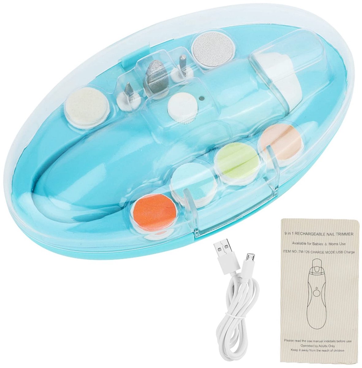 SnelShoppen - Elektrische Babynagelvijl USB Oplaadbaar met 9 Reserveschuurkoppen en LED Licht voor Veilig Nagelverzorging van Baby's en Volwassenen