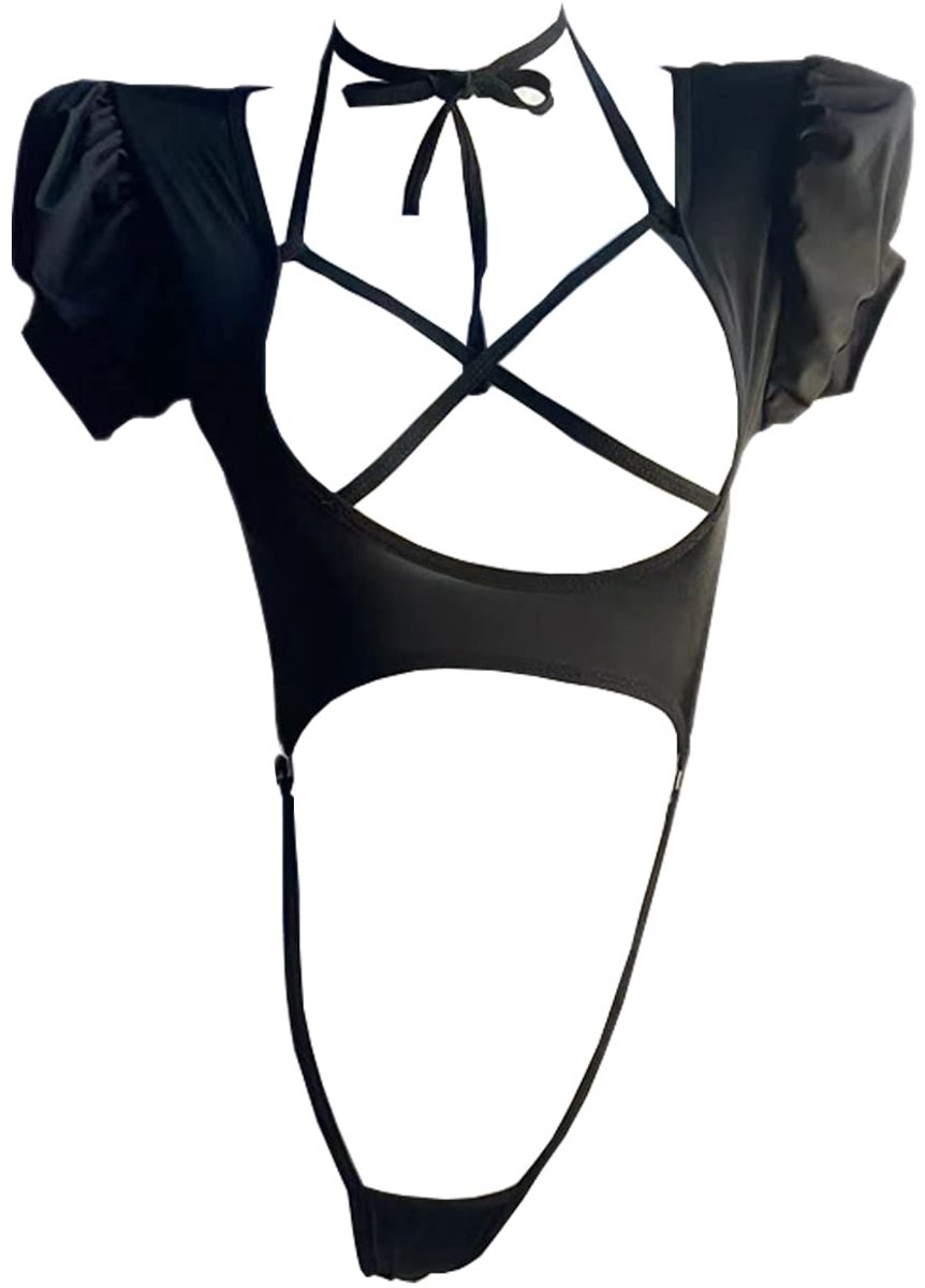 SnelShoppen - Japanse sexy lingerie cosplay bodysuit voor vrouwen - anime badpak bikini jumpsuit met sleutelgat - zwart - perfect voor feesten en spec
