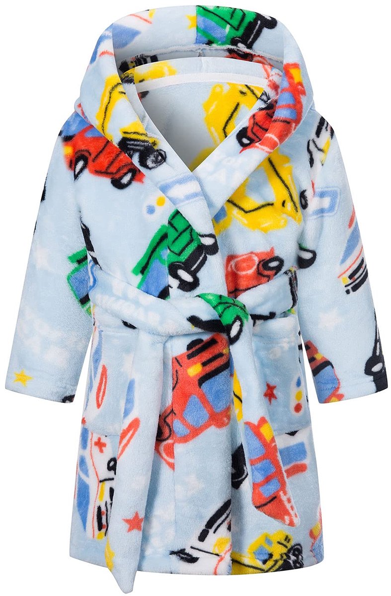 SnelShoppen - Baogaier Jongens Badjassen Auto Badjas Capuchon Blauw Kinderbadjas Hooded Flanellen Lichtgewicht Pyjama Nachtkleding Dierenpatroon Voor