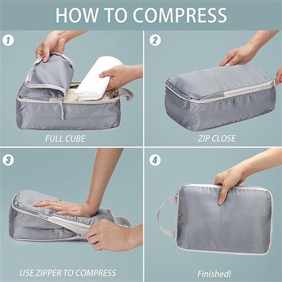 Compressie Verpakking Kubussen - Reis Organisatoren Vacuüm - Koffer Ruimte Besparen - Zonder Pomp Vacuüm - 4-delige Set - Zwart — afbeelding 2