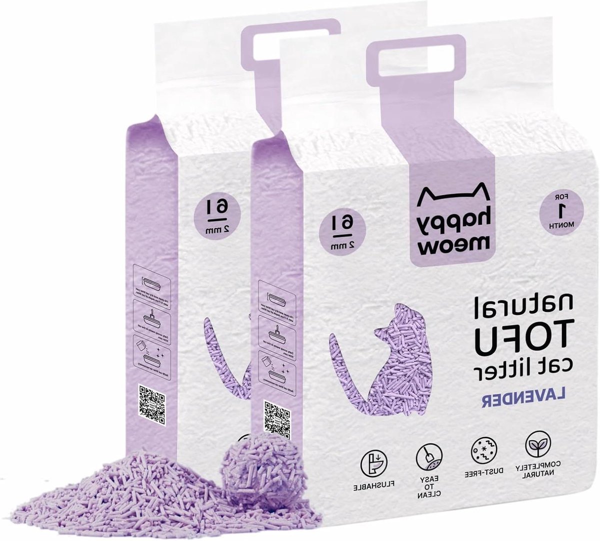 Kattenbakvulling Tofu - Plantaardige Korrels - Geur Neutraliseren - Direct Klontvormend - 2 x 6L - Niet van toepassing