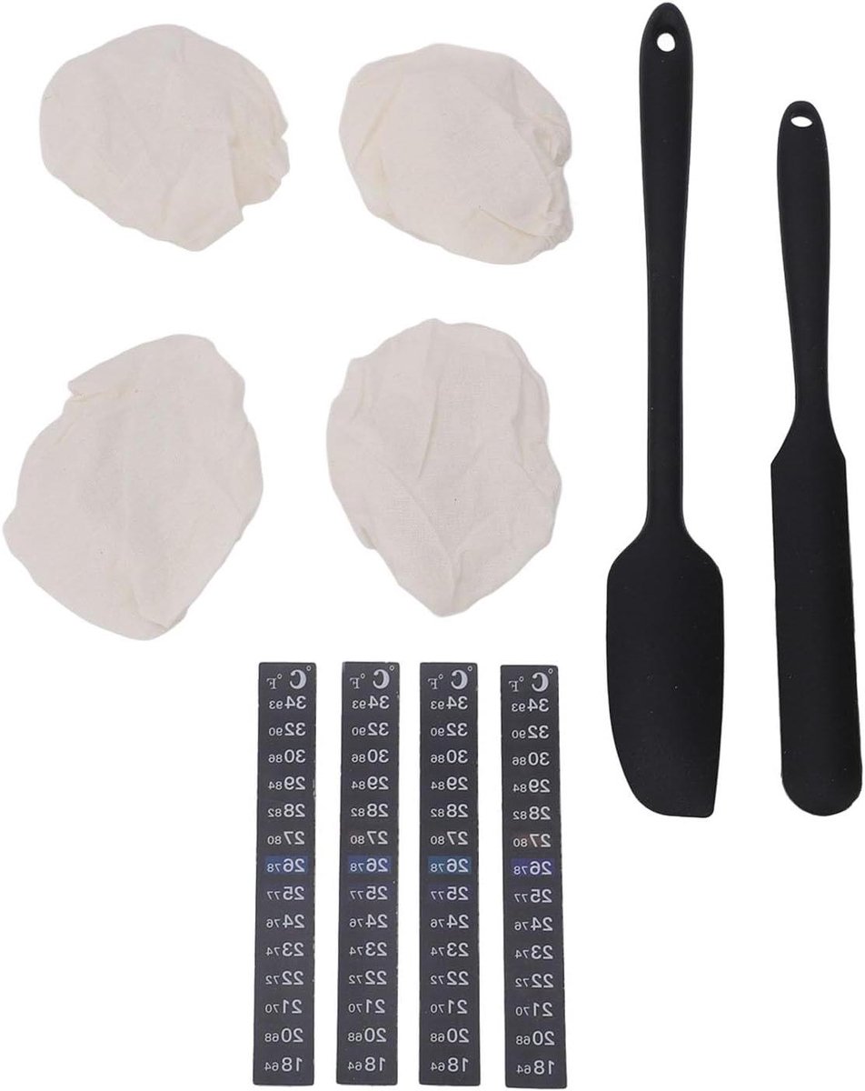Zuurdesem Starter Kit - Brood Bakbenodigdheden - Zelf Brood Maken - Inclusief Temperatuurstrips - Voor Potten 3-4 inch - Wit