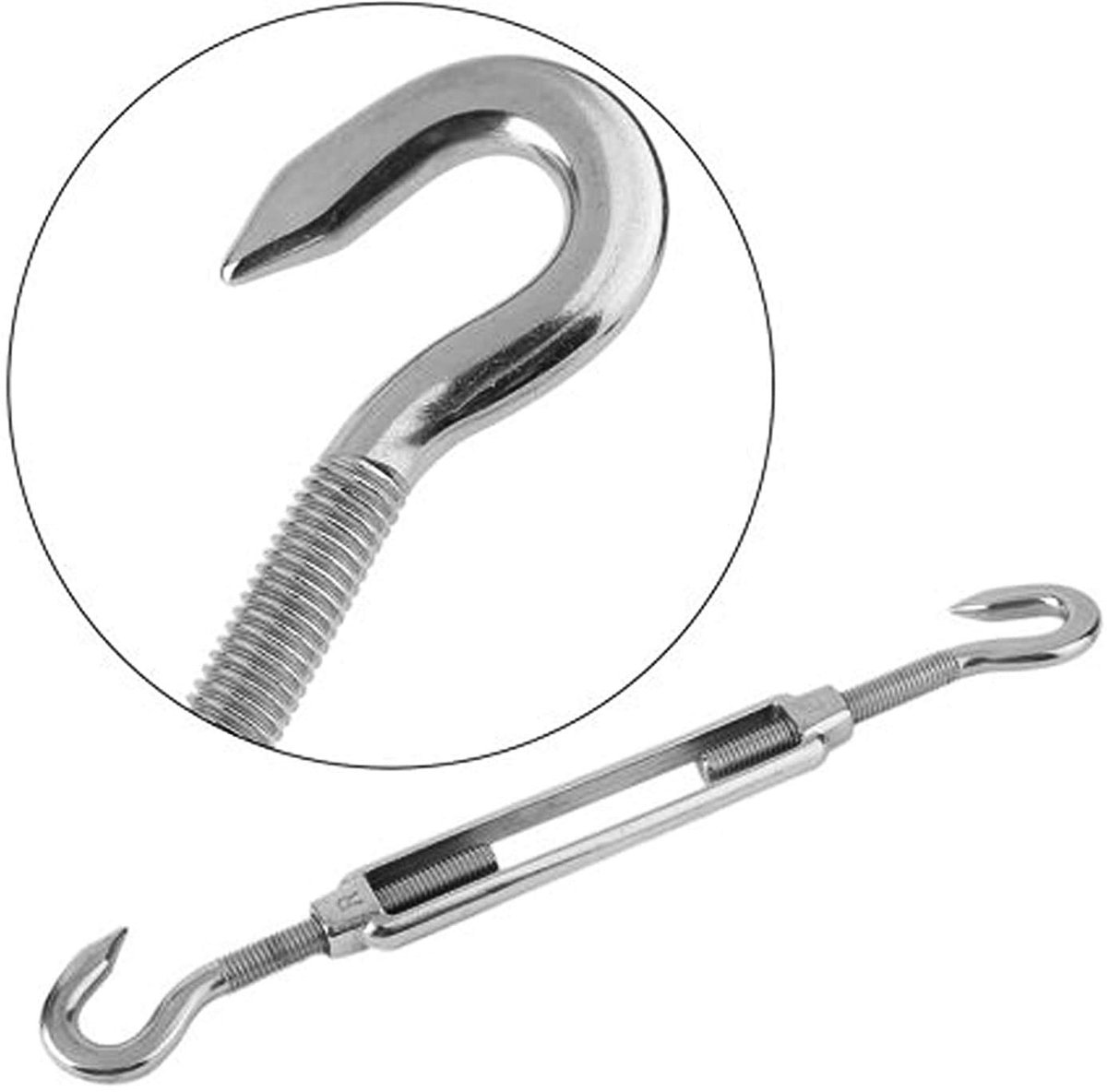 SnelShoppen - 4 stks M10 Rvs 304 Haak & Haak Turnbuckle, Sterke Spanning Hardware Kit voor Wire Rope Spanning, Heavy Duty, Tuin, Camping, Klussen