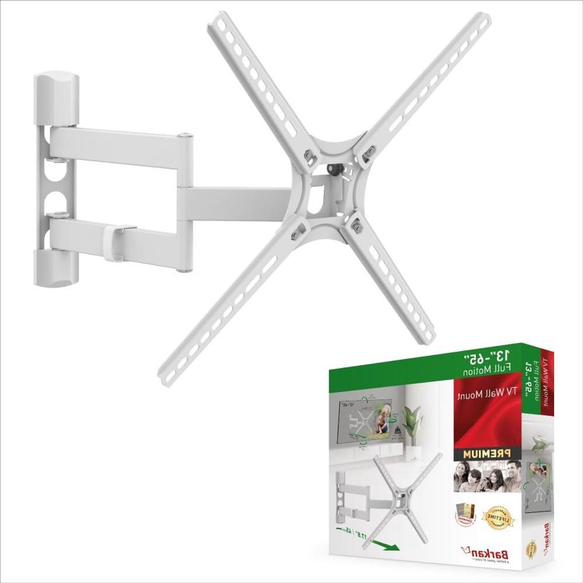 TV Muurbeugel - TV-houder - TV Ophangen - Full Motion 4 Bewegingen - 13-65 inch - Wit