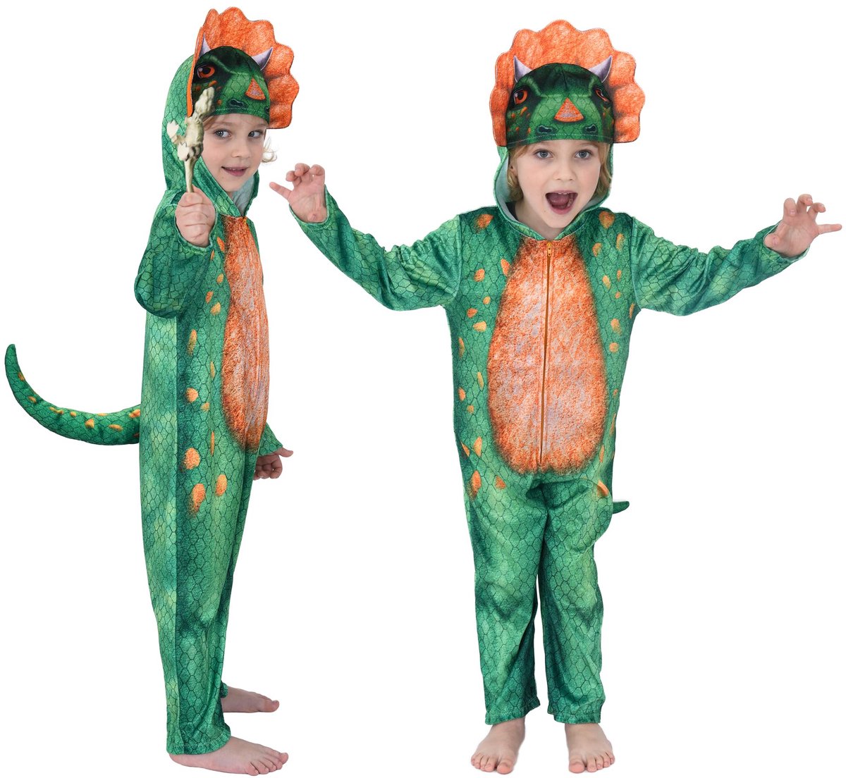 SnelShoppen - Triceratops Dinosaurus Kostuum voor Kinderen - Sublimatieprint Oneise voor Jongens en Meisjes - Geschikt voor 2-3 Jaar - Perfect voor Fe