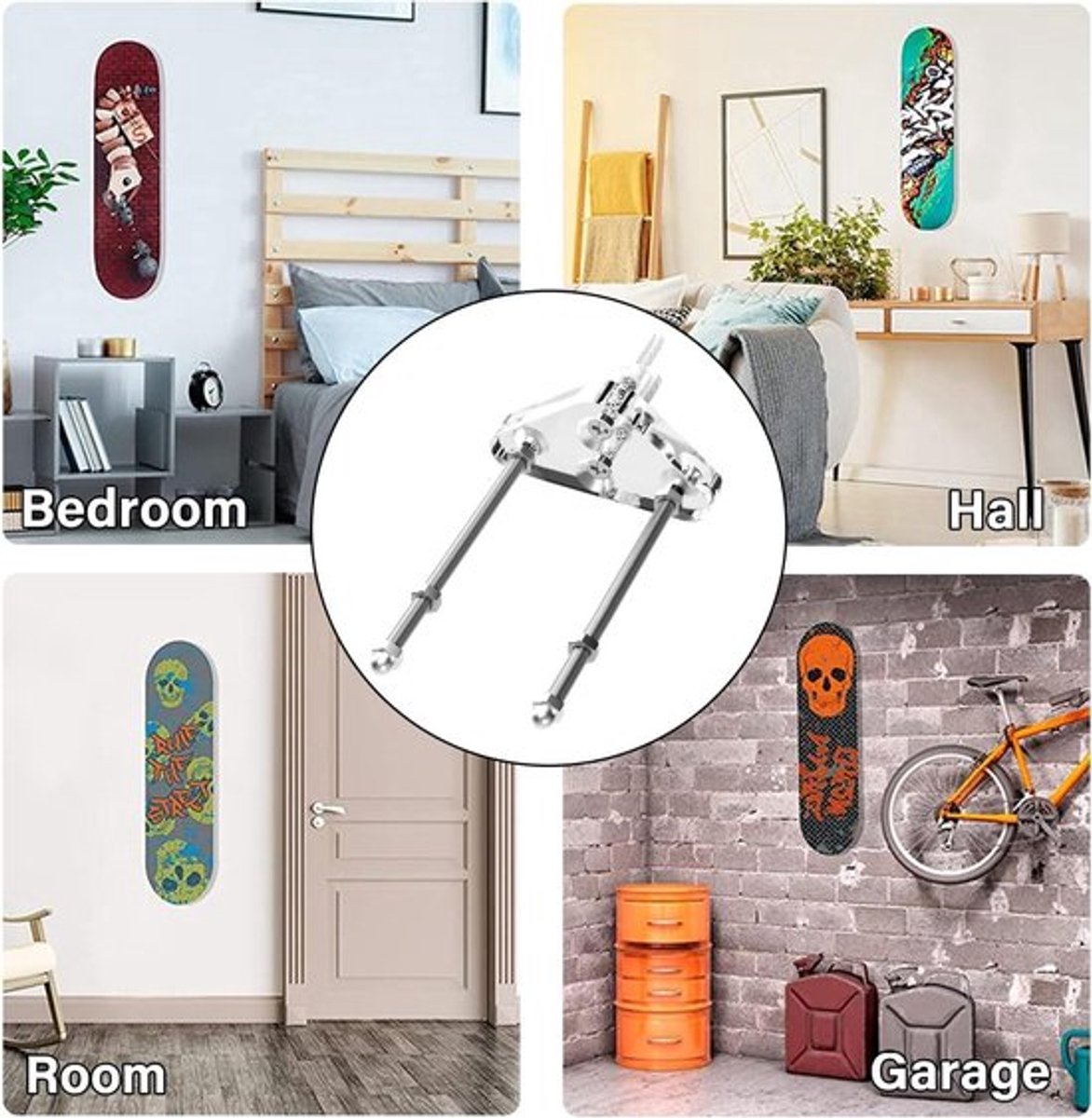 Muurhouder voor skateboard en longboard, wandophanging voor snowboard, rek voor deck display en opslag, set van 2, transparant.