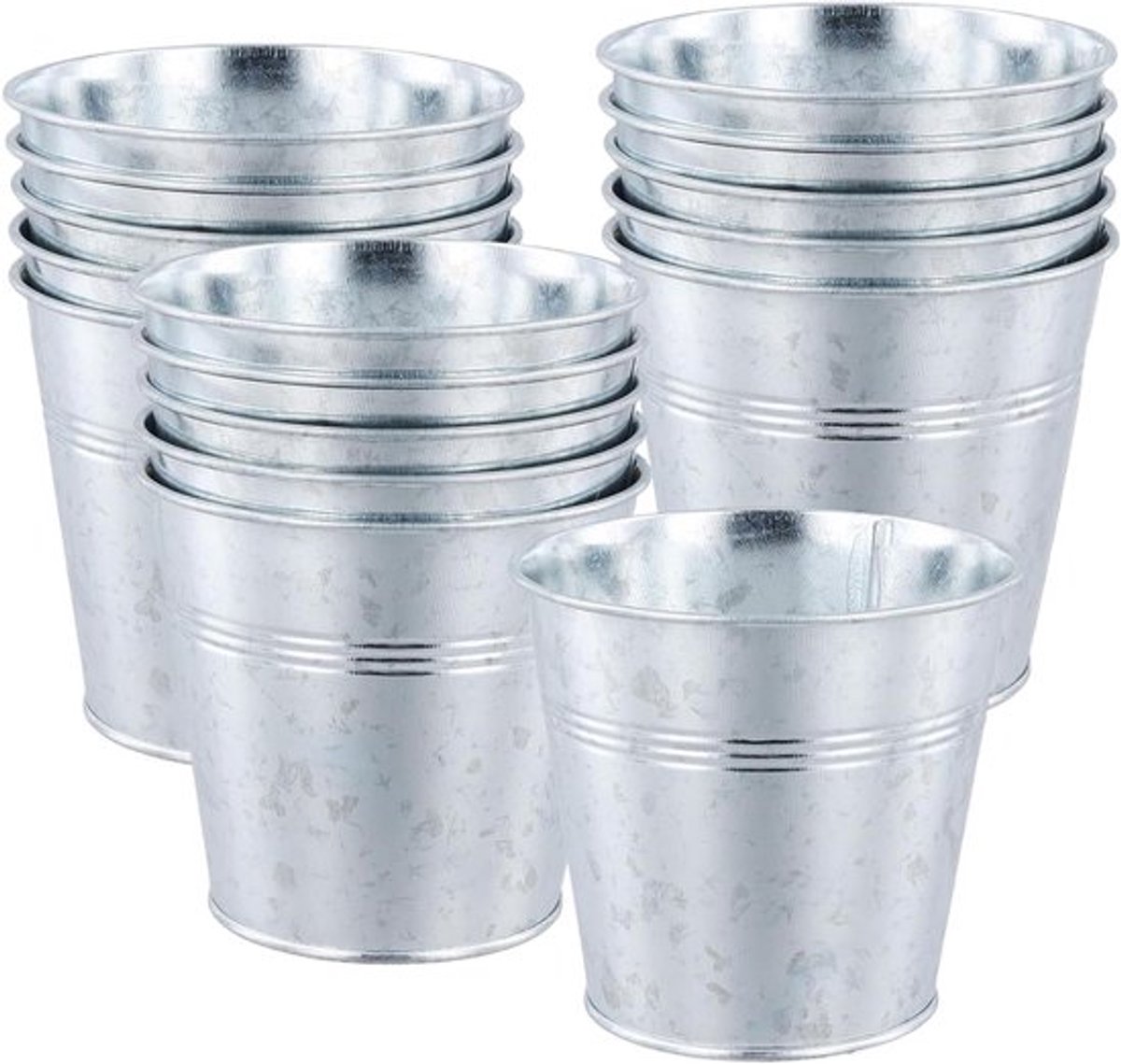 Metalen emmers (Set van 16) - 11 cm - Gegalvaniseerd - Mini emmers - Planten - Snoep - Bloemen