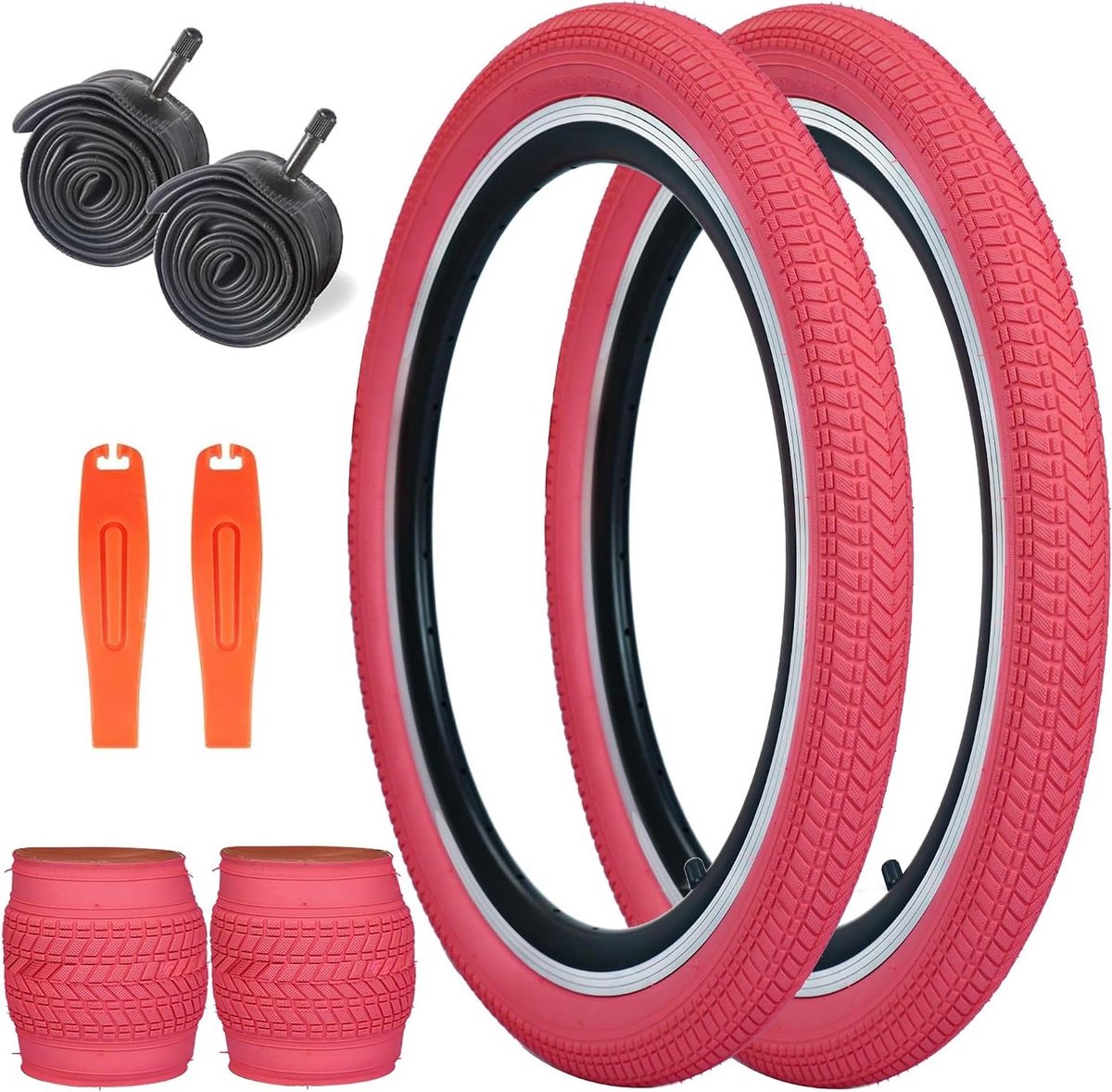 Opvouwbare Fietsbanden - Reservebanden Kinderfiets - Fietsen Onderhoud - Duurzaam Rubber 30TPI - 20 x 2.125 Inch - Lichtroze