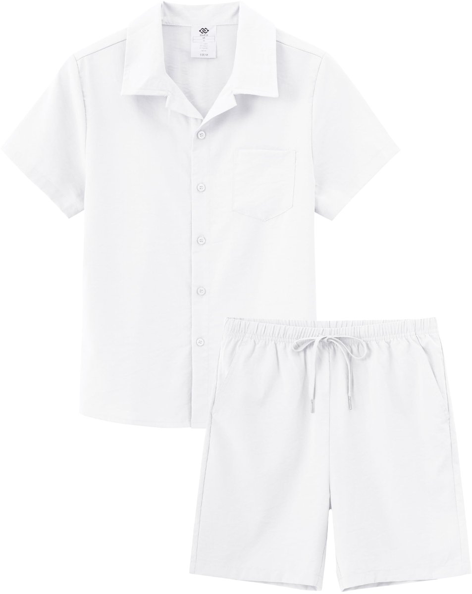 SnelShoppen - MoFiz Vrijetijdspak Trainingspak Jongens Kledingset Korte Mouwen Shirt en Shorts Zomersets Kinderen Maat 128 tot 174, Wit, 164-176 voor