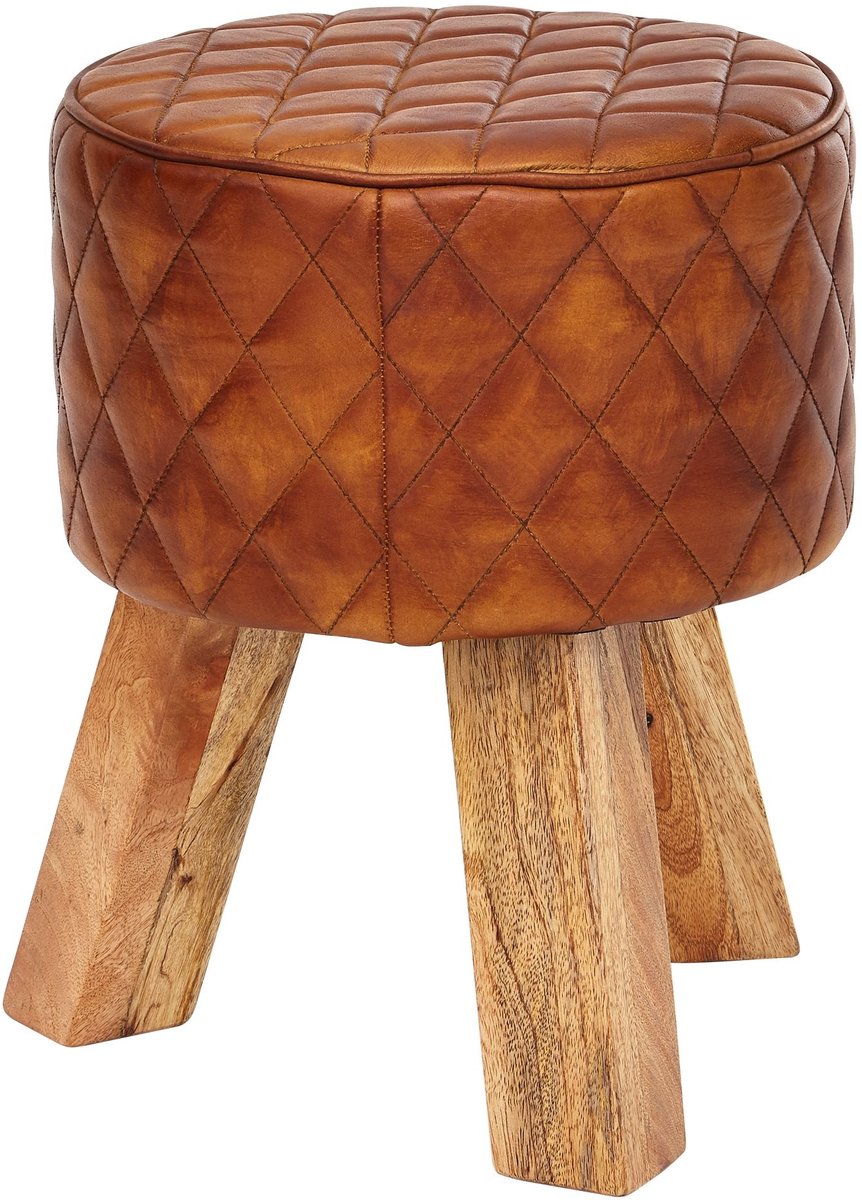 Poef bruin leer 35x46x35 cm - WL6.090