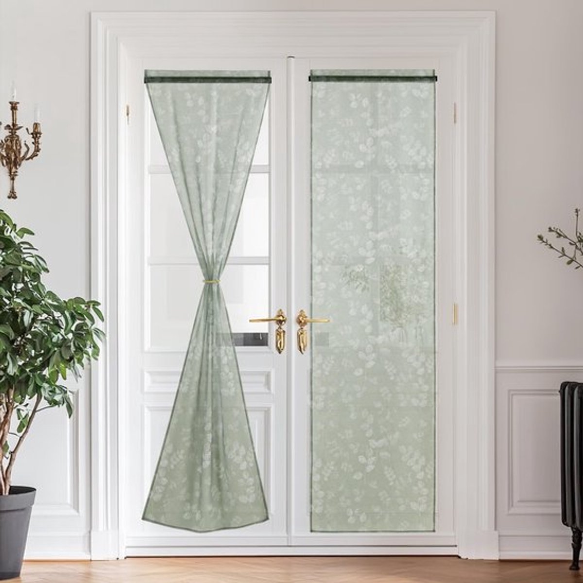Deurgordijnen 2 Stuks - Transparant Voile - Groene Print - Ademend - 60 cm Breed - 240 cm
