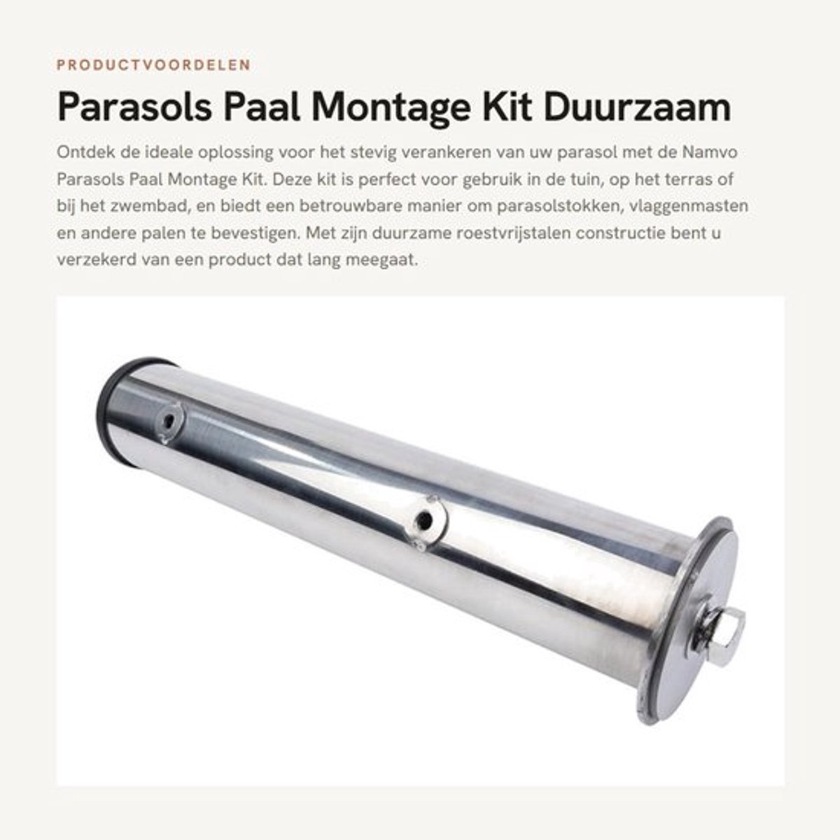 Parasolpaal Duurzaam - Parasolhouder - Verstelbare Diameter - Roestvrij Staal - Geschikt voor Buiten - 980g Gewicht - Parasolstandaard