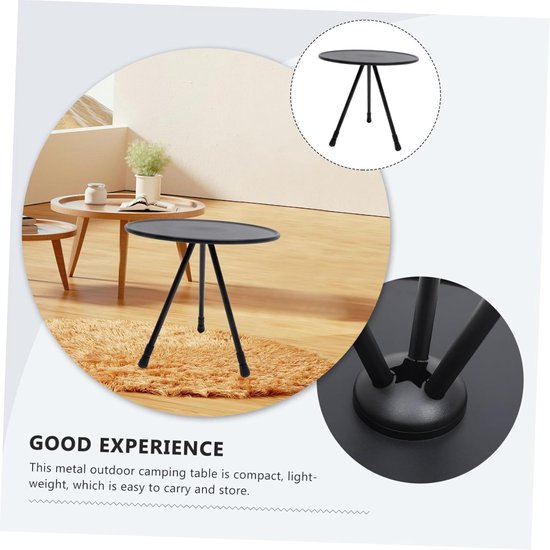 Opvouwbare Camping Tafel - Klaptafel Buiten - Picknicken en Kamperen - Lichtgewicht Aluminium - 37 cm Diameter - Mat Zwart — afbeelding 3