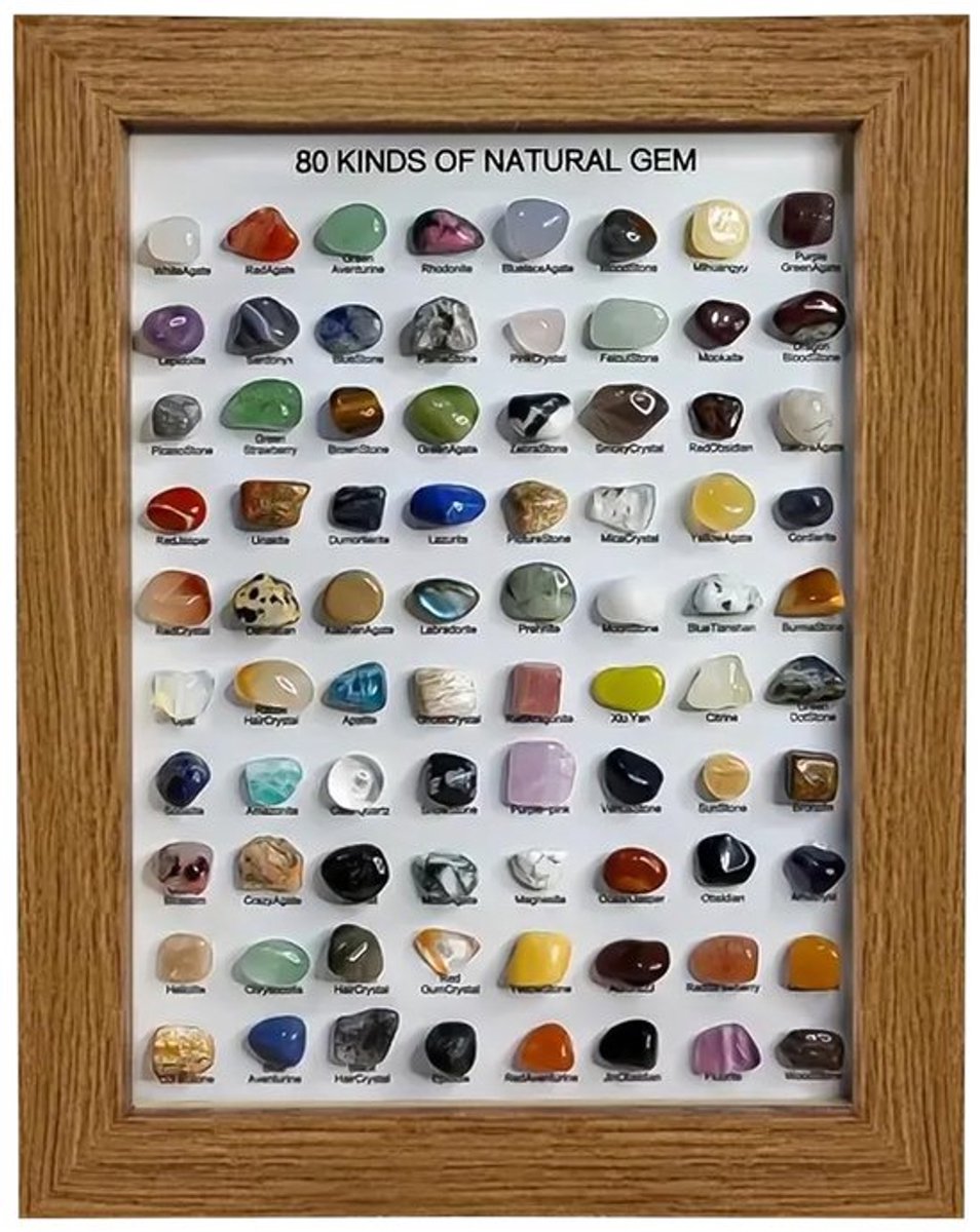 Edelstenenset 80 Stuks - Natuurlijke Kristallen - Verzameling voor Kinderen - Decoratie - Cadeaus voor Meisjes/Jongens - Educatief Speelgoed - Mineralen