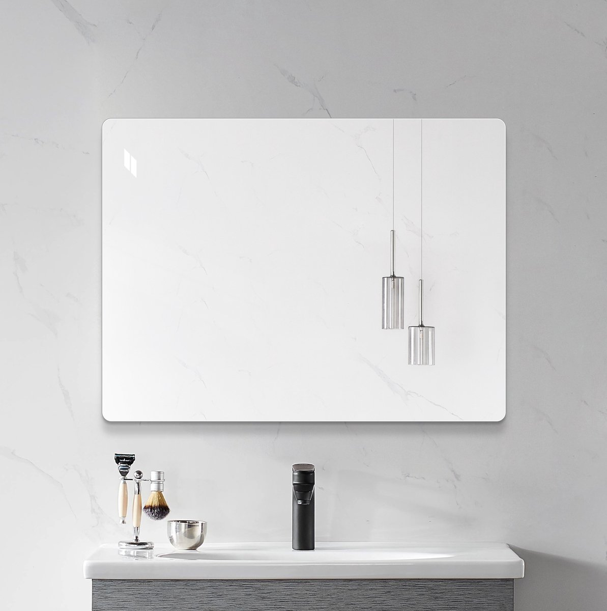 FloraGrace Wandspiegel 100 x 75 cm Frameloos Rechthoekig Modern Glas Zilver Voor Badkamer Slaapkamer Hal Met Veiligheidsfolie