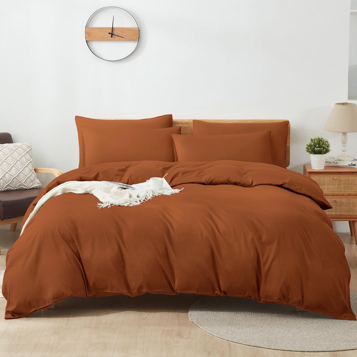 SnelShoppen - Beddengoedset 240 x 220 cm, Oranje Katoen Dekbedovertrek met Ritssluiting, Ademend, Inclusief 2 Kussenslopen 80 x 80 cm voor Comfortabel