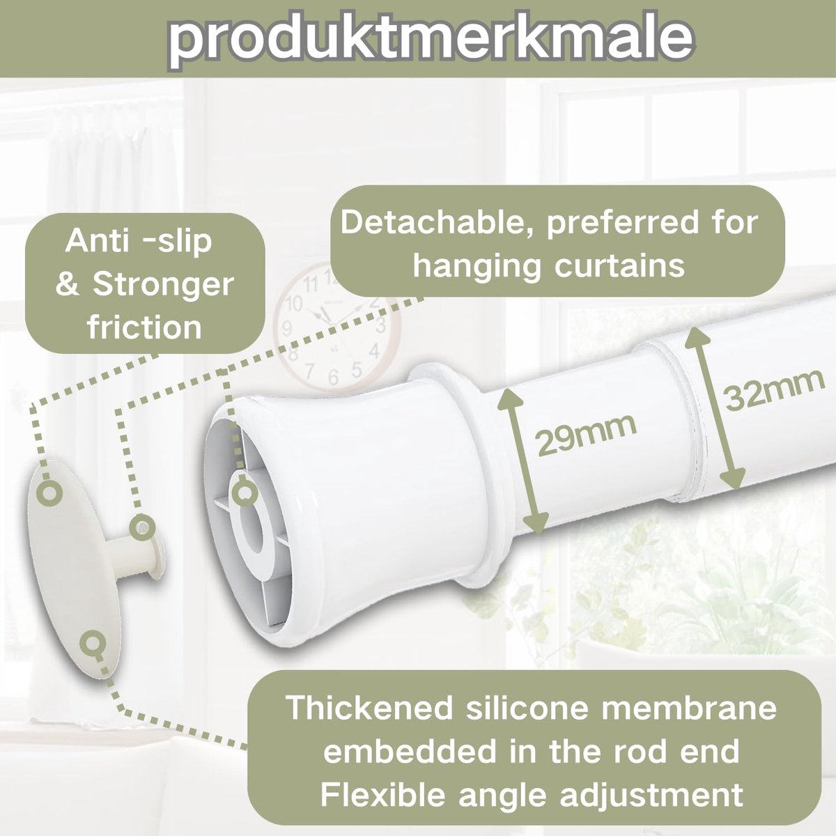 SnelShoppen - Telescoopstang Douchestang Zonder Boren, Uittrekbare Spanstang voor Douchegordijn, Klemstang 85-265 cm, Zwart, Diameter 32 mm, Ideaal vo