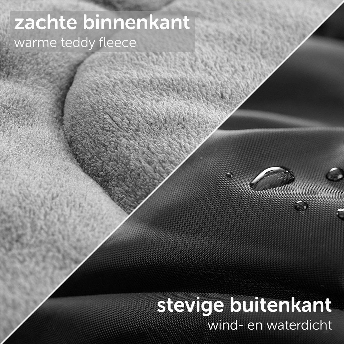 SnelShoppen - Zamboo Deluxe Voetenzak voor Autostoeltje - Baby Voetenzak van Teddy Fleece met Gordelopeningen, Capuchon en Draagtas - Zwart/Grijs (Bas