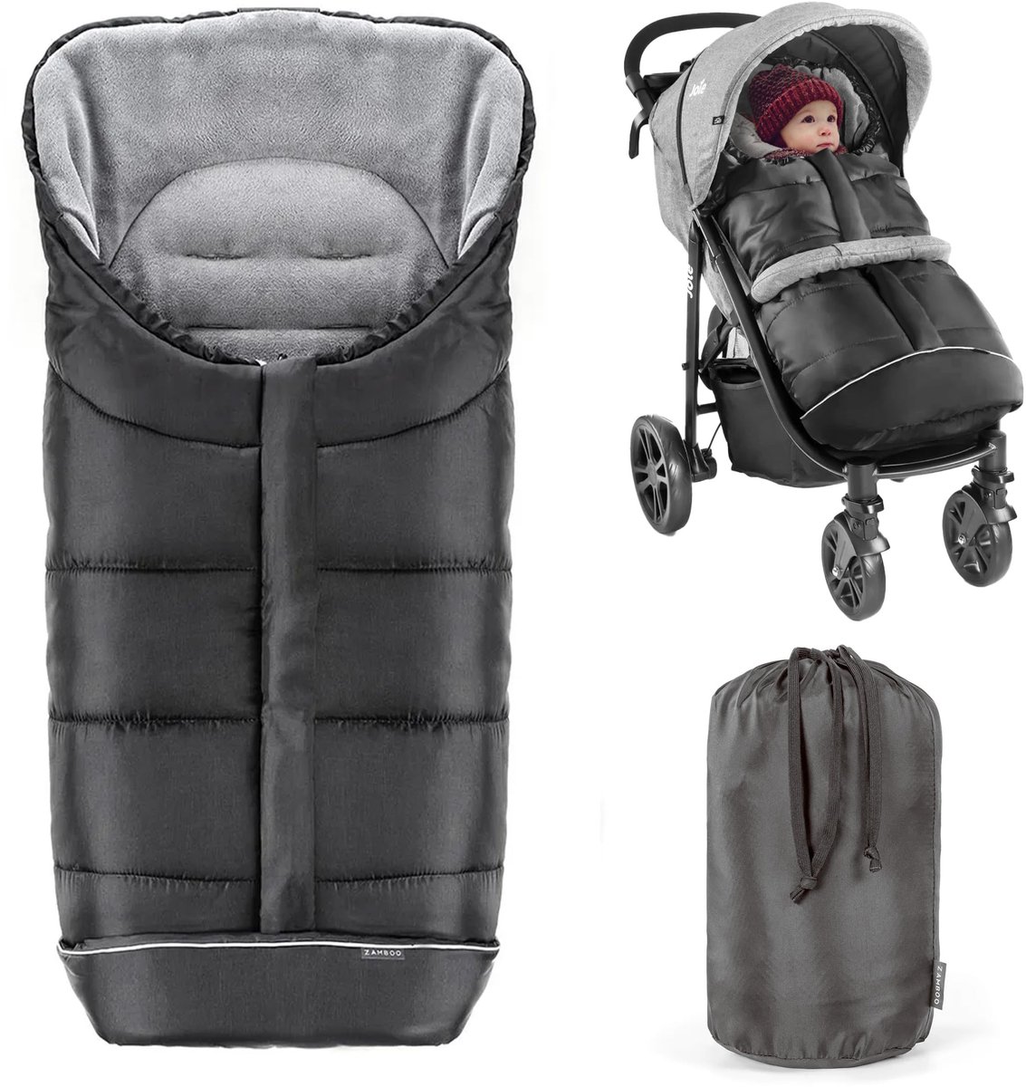 SnelShoppen - Universele Voetenzak voor Kinderwagen, Wandelwagen en Buggy - Zachte Thermo Fleece Wintervoetenzak met Capuchon en Draagtas - Water & Vu